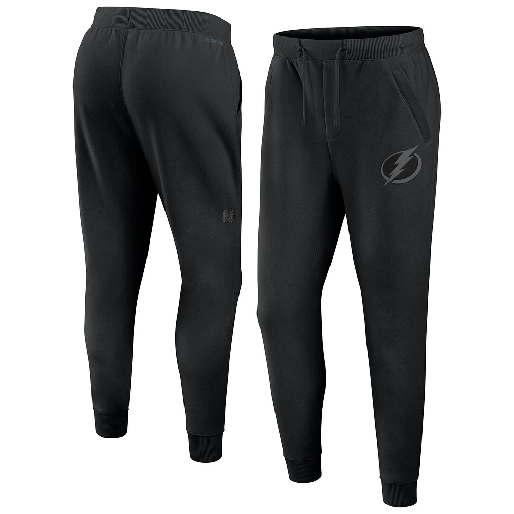 Pantalon de survêtement en polaire authentique Pro Road Fanatics noir Tampa Bay Lightning pour homme