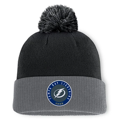 Bonnet en tricot à revers avec pompon Fanatics Tampa Bay Lightning noir pour homme