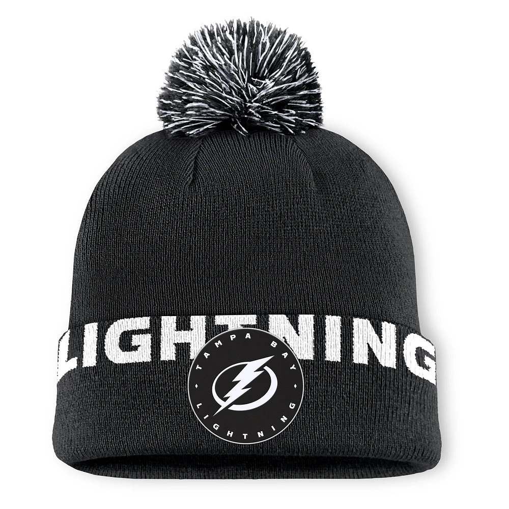 Bonnet en tricot à revers haut avec pompon Fanatics Tampa Bay Lightning noir pour homme