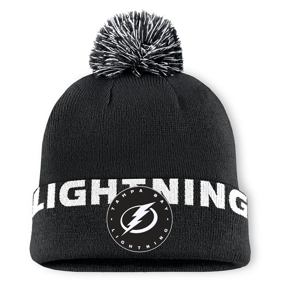 Bonnet en tricot à revers haut avec pompon Fanatics Tampa Bay Lightning noir pour homme