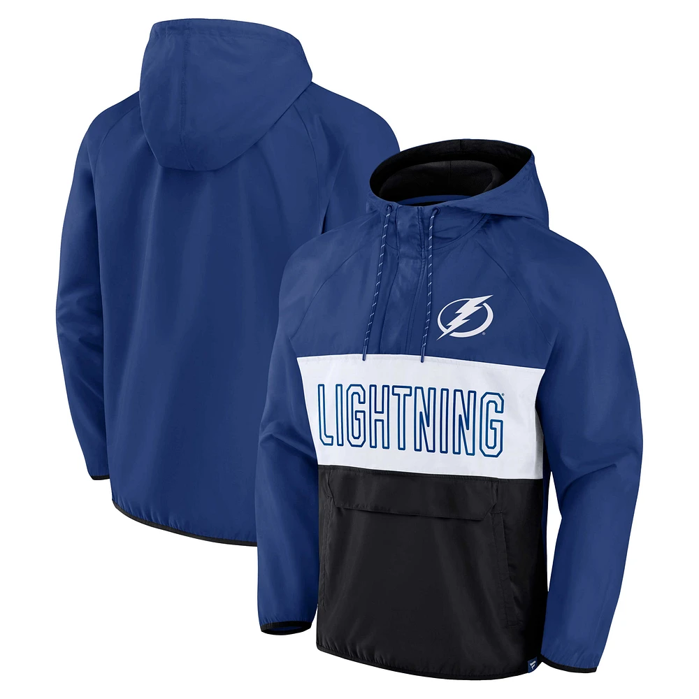 Veste à capuche quart de zip Anorak Raglan Fanatics pour hommes bleu/noir Tampa Bay Lightning Backhand Shooter Defender