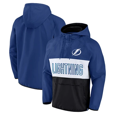 Veste à capuche quart de zip Anorak Raglan Fanatics pour hommes bleu/noir Tampa Bay Lightning Backhand Shooter Defender