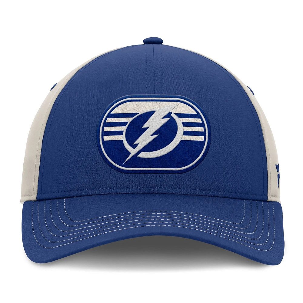 Casquette ajustable Fanatics bleu/gris pour homme du Lightning de Tampa Bay, séries éliminatoires de la Coupe Stanley 2025