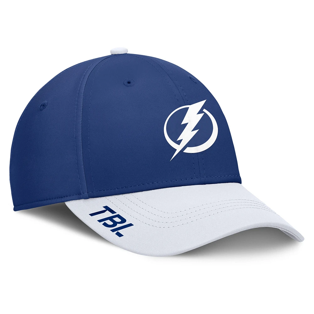 Casquette Fanatics bleu/blanc authentique Pro Rink Flex Tampa Bay Lightning pour homme