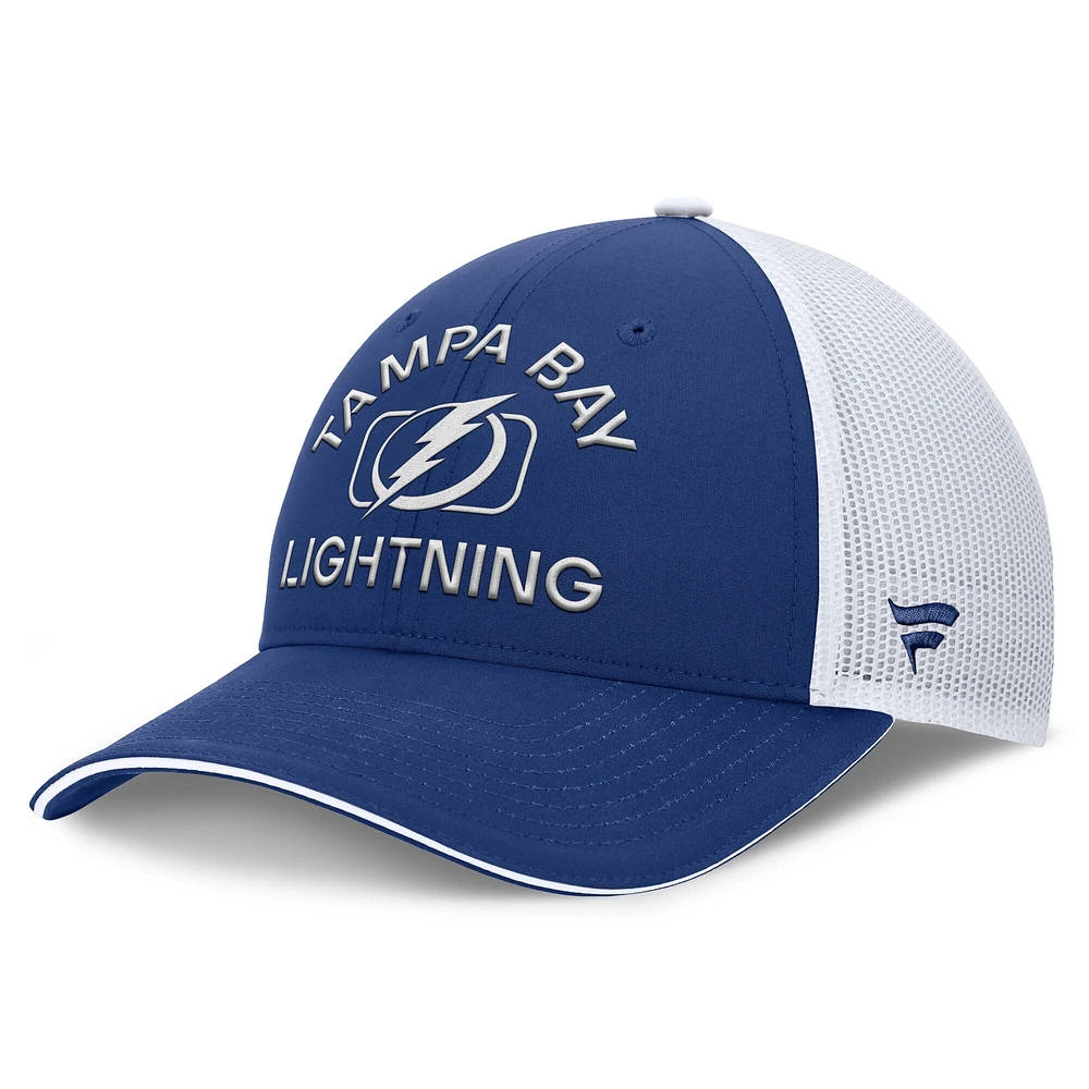 Casquette de camionneur authentique Pro Rink bleu/blanc Tampa Bay Lightning Fanatics pour homme