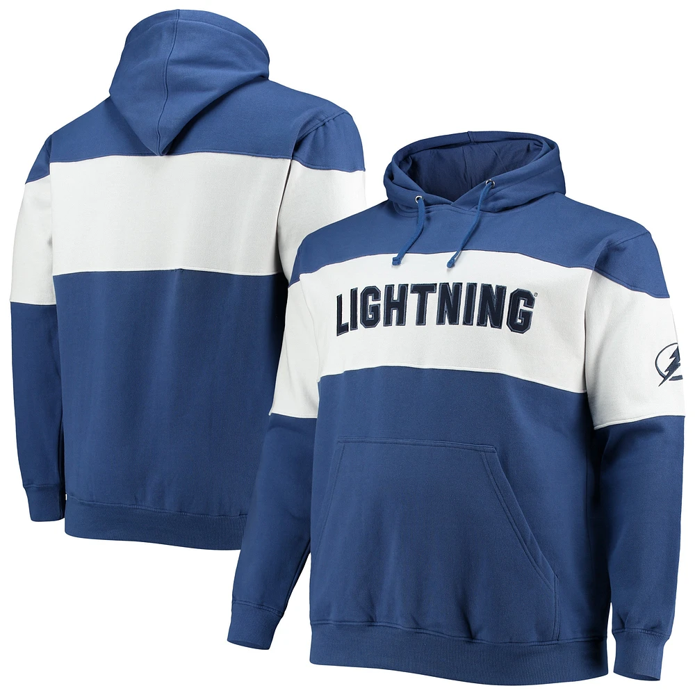 Sweat à capuche en polaire color block Fanatics pour hommes, bleu/blanc, Tampa Bay Lightning Big & Tall