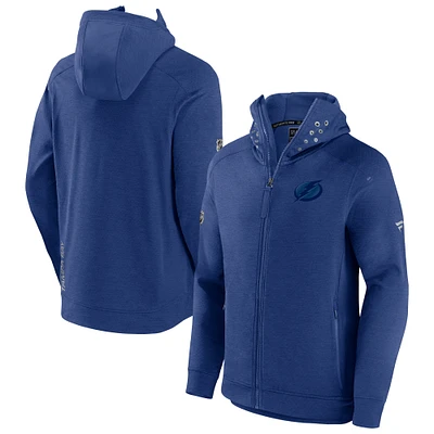 Veste à capuche entièrement zippée Fanatics Heather Blue Tampa Bay Lightning Authentic Pro Road Tech pour hommes