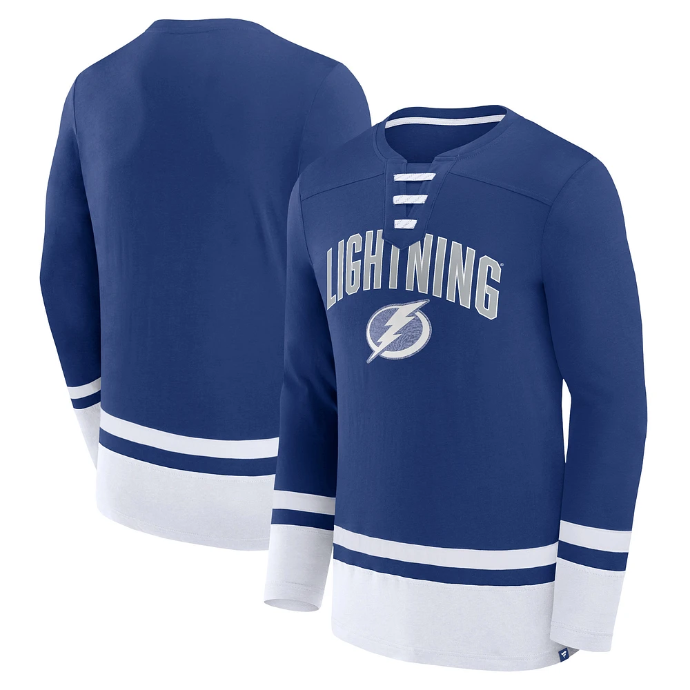 T-shirt à manches longues lacets Fanatics Tampa Bay Lightning Back Pass pour hommes, bleu