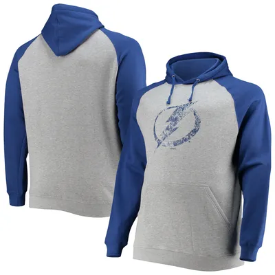 Tampa Bay Lightning Fanatics Branded Big & Tall Raglan Pullover Hoodie - Heathered Gray/Blue