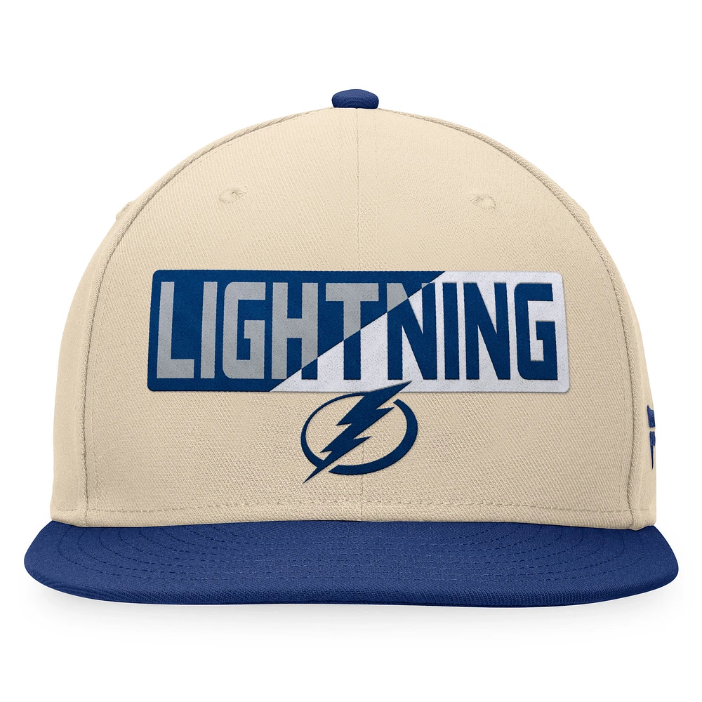 Men's Fanatics Cream/Blue Tampa Bay Lightning Goalaso Snapback Hat