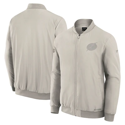 Men's Fanatics Cream Tampa Bay Lightning Authentic Pro Road Full-Zip Bomber Jacket