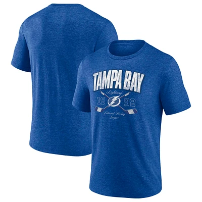 T-shirt bleu chiné Fanatics pour homme avec logo croisé des Lightning de Tampa Bay