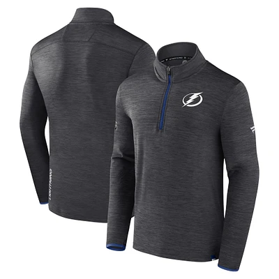 Haut à enfiler quart de zip Authentic Pro Tampa Bay Lightning Fanatics Heather Charcoal pour hommes