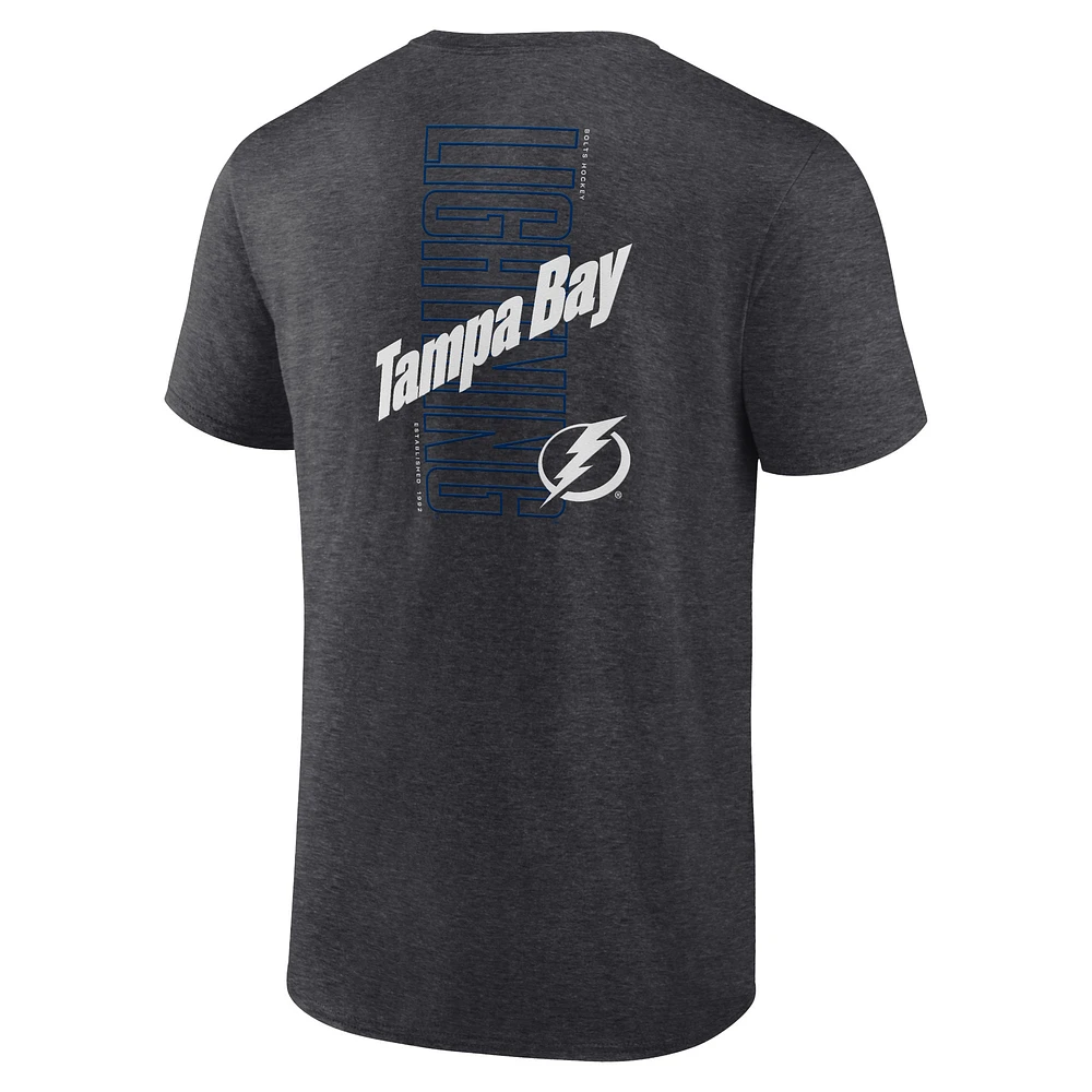 T-shirt Backbone du Lightning de Tampa Bay Fanatics Heather Charcoal pour hommes