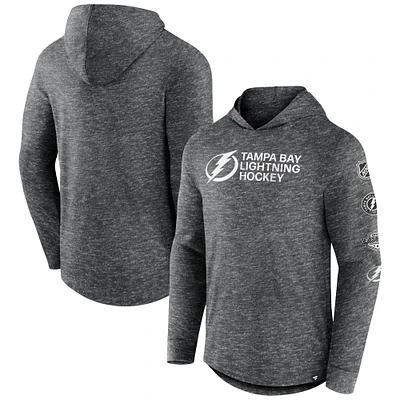 Men's Fanatics  Heather Charcoal Tampa Bay Lightning Stacked Long Sleeve Hoodie T-Shirt