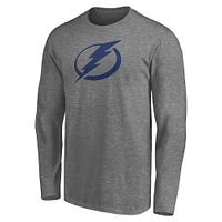 Men's Fanatics  Heather Gray Tampa Bay Lightning Primary Logo Long Sleeve T-Shirt