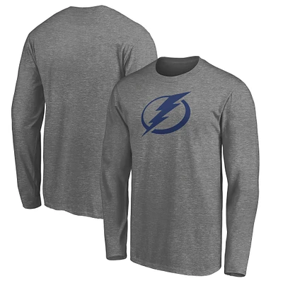 Men's Fanatics  Heather Gray Tampa Bay Lightning Primary Logo Long Sleeve T-Shirt