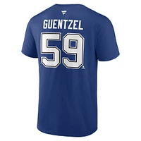 T-shirt bleu authentique avec nom et numéro Stack pour homme Fanatics Jake Guentzel Tampa Bay Lightning