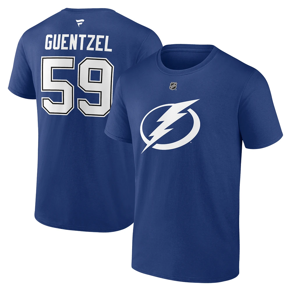 Men's Fanatics Jake Guentzel Blue Tampa Bay Lightning Authentic Stack Name & Number T-Shirt