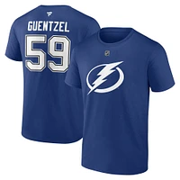 T-shirt bleu authentique avec nom et numéro Stack pour homme Fanatics Jake Guentzel Tampa Bay Lightning