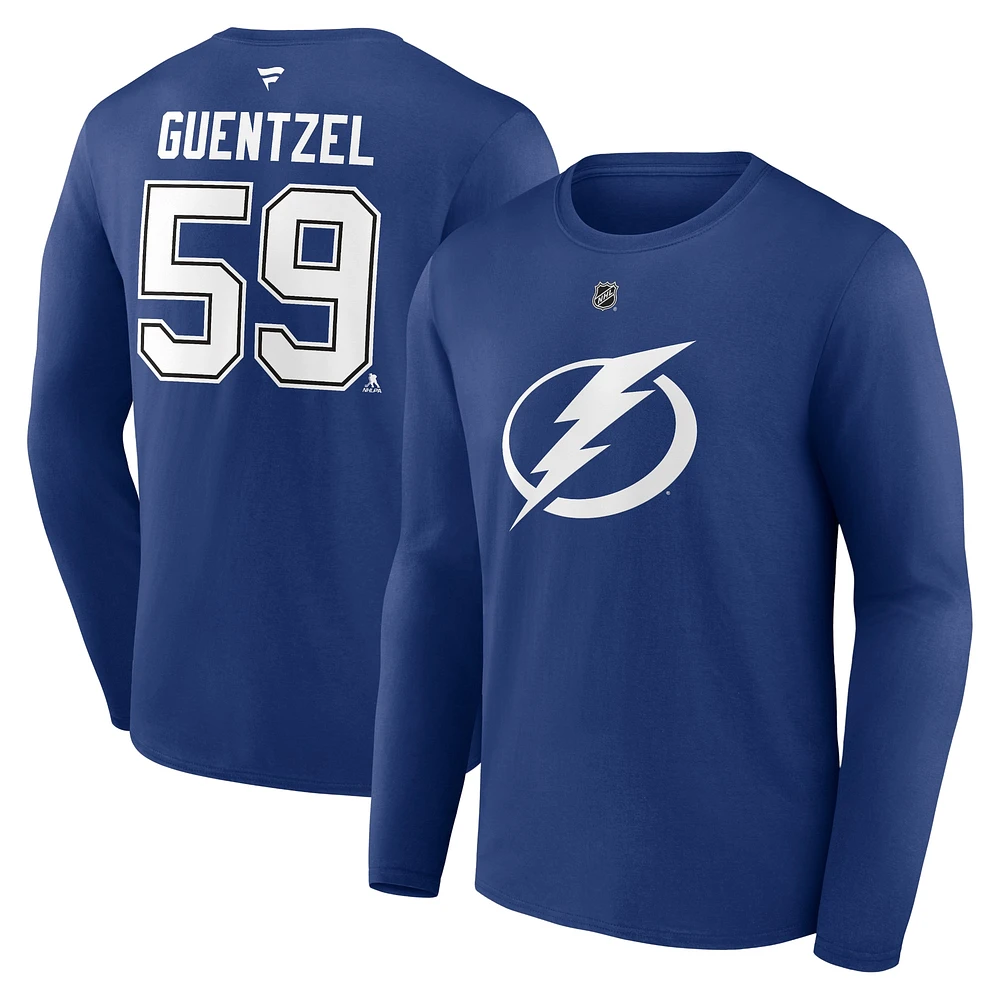 T-shirt à manches longues bleu authentique avec nom et numéro de la franchise Fanatics Jake Guentzel Tampa Bay Lightning pour hommes