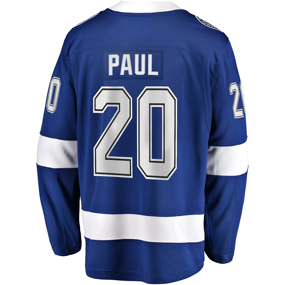 Maillot de joueur échappé à domicile du Lightning Tampa Bay Fanatics Nicholas Paul bleu pour hommes