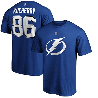 T-shirt authentique avec nom et numéro de pile l'équipe Lightning Tampa Bay Fanatics Nikita Kucherov pour hommes, bleu