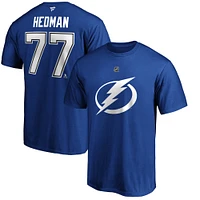 T-shirt authentique avec nom et numéro de pile Tampa Bay Lightning Fanatics Victor Hedman pour hommes, bleu