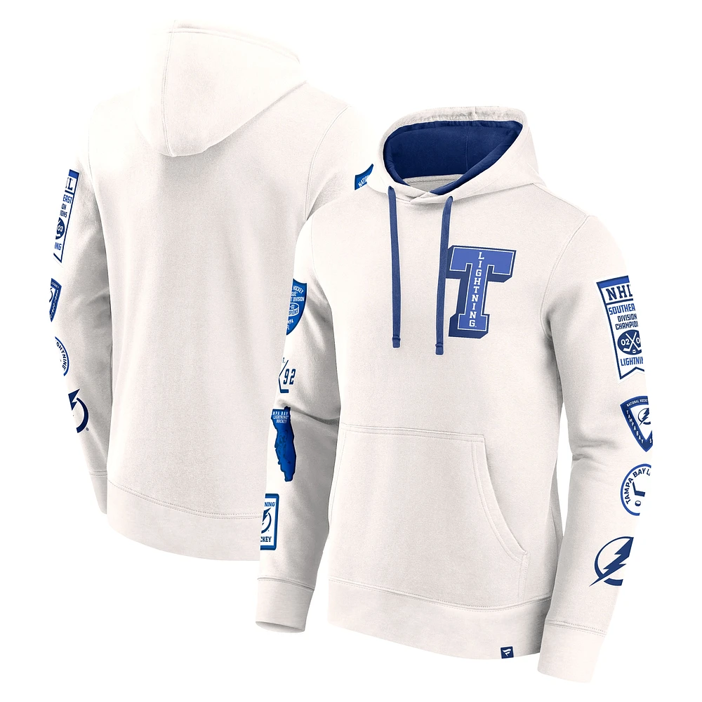 Sweat à capuche en polaire blanc Tampa Bay Lightning Letterman Fanatics pour hommes