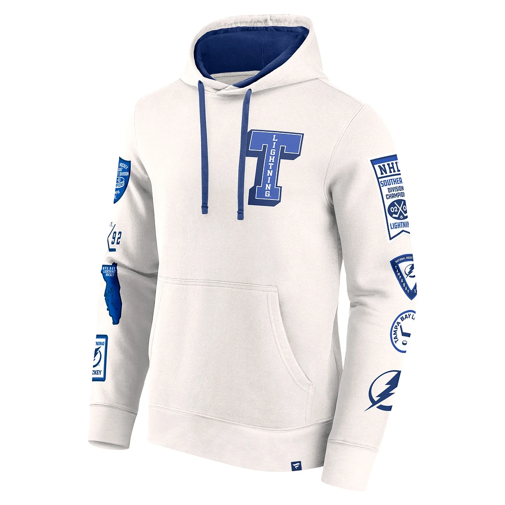 Sweat à capuche en polaire blanc Tampa Bay Lightning Letterman Fanatics pour hommes