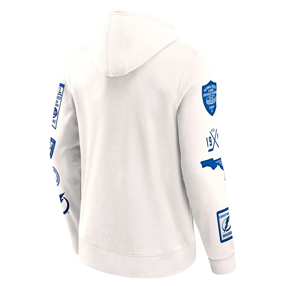 Sweat à capuche en polaire blanc Tampa Bay Lightning Letterman Fanatics pour hommes