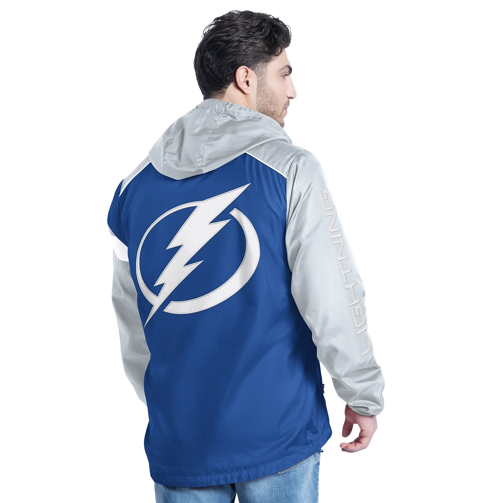 Veste à capuche demi-zip latéral G-III Sports by Carl Banks bleu/gris pour homme du Lightning de Tampa Bay