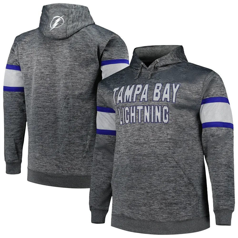 Men's Heather Charcoal Tampa Bay Lightning Big & Tall Stripe Pullover Hoodie