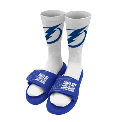 Tampa Bay Lightning ISlide Socks & Slide Sandals Bundle - White