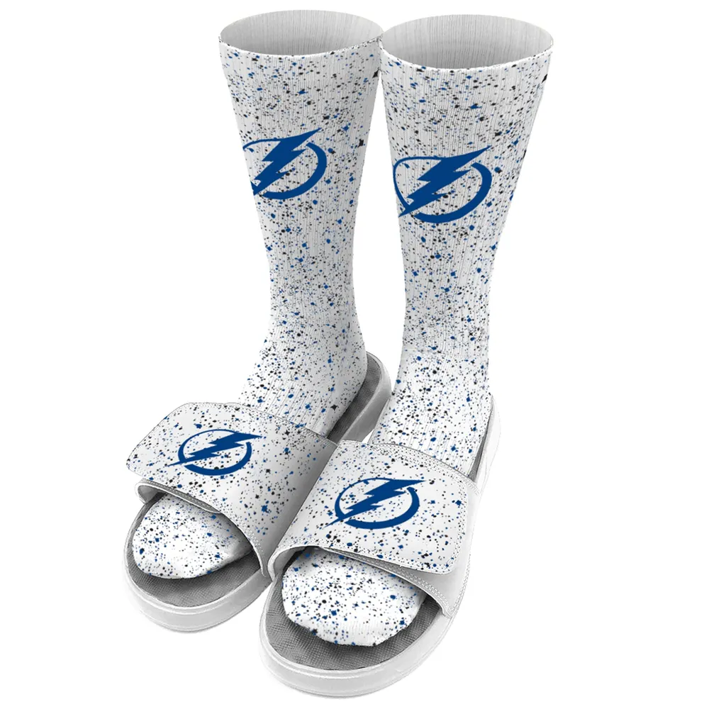 Tampa Bay Lightning ISlide Speckle Socks & Slide Sandals Bundle - White