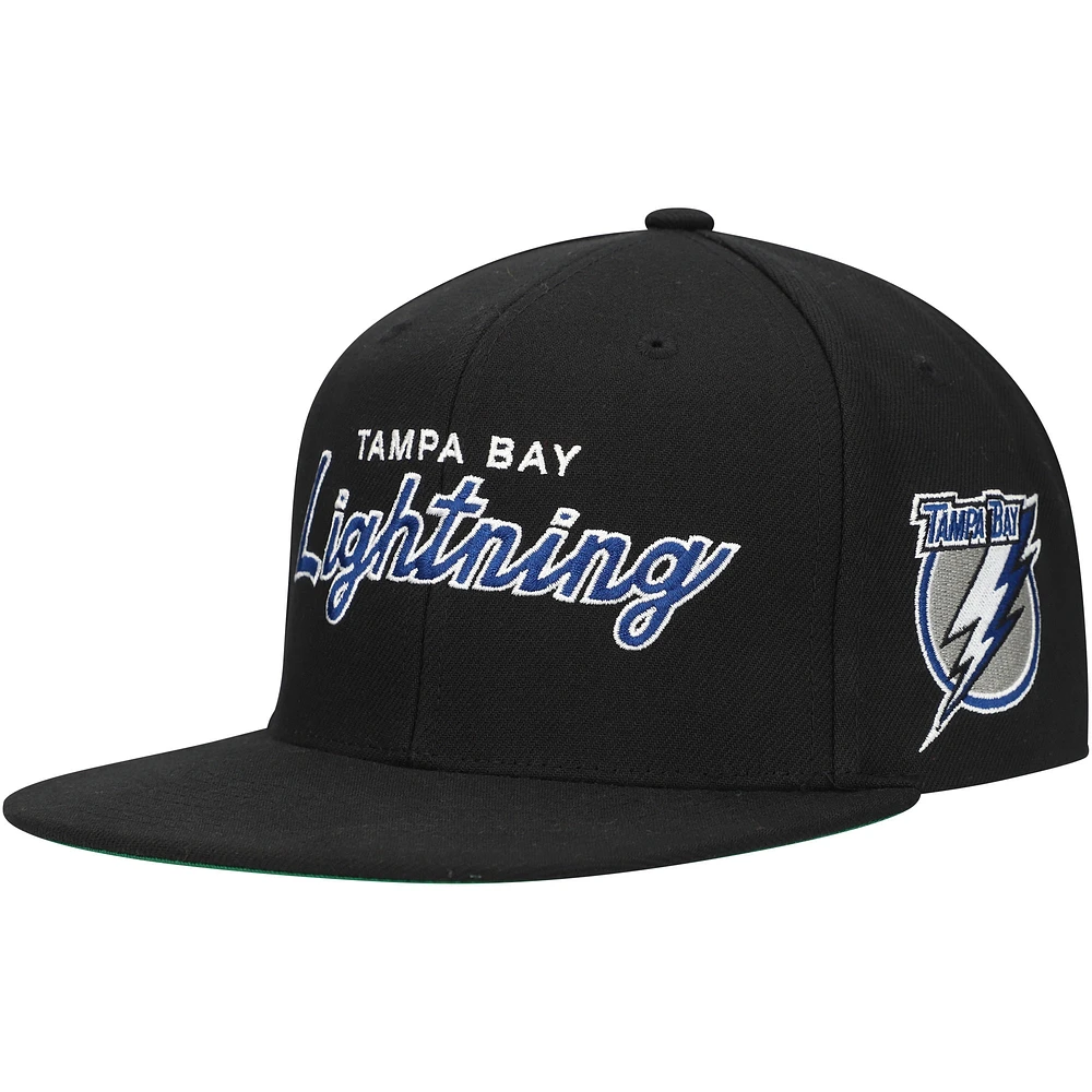 Men's Mitchell & Ness Black Tampa Bay Lightning Core Team Script 2.0 Snapback Hat