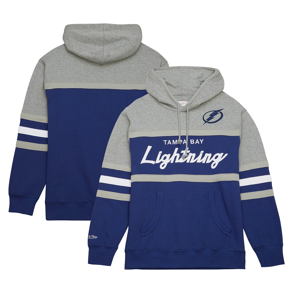 Chandail à capuchon d'entraîneur-chef du Lightning de Tampa Bay bleu/gris Mitchell & Ness pour hommes