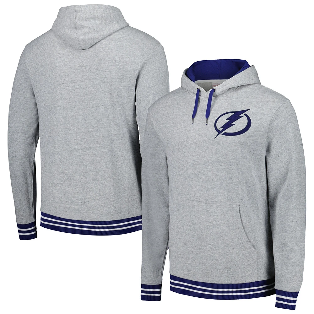 Men's Mitchell & Ness  Heather Gray Tampa Bay Lightning Classic French Terry Pullover Hoodie