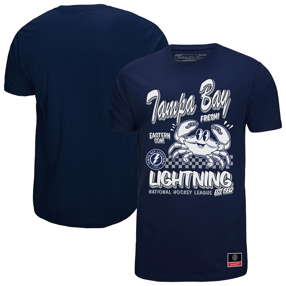 T-shirt Mitchell & Ness bleu marine pour homme avec logo local du Lightning de Tampa Bay