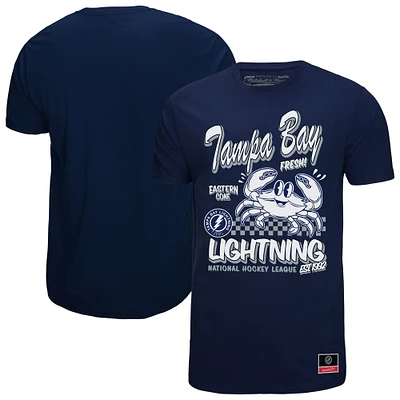 T-shirt Mitchell & Ness bleu marine pour homme avec logo local du Lightning de Tampa Bay