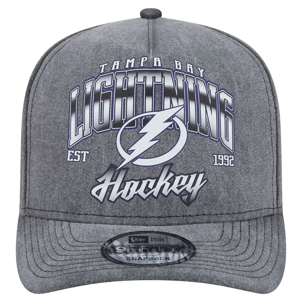 Men's New Era  Charcoal Tampa Bay Lightning Throwback Washed A-Frame Pre-Curved 9FIFTY Snapback Hat