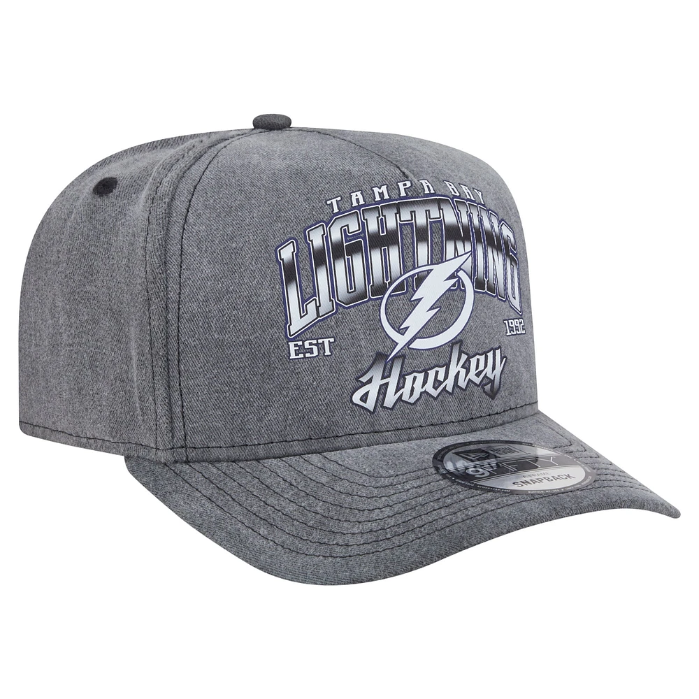 Men's New Era  Charcoal Tampa Bay Lightning Throwback Washed A-Frame Pre-Curved 9FIFTY Snapback Hat