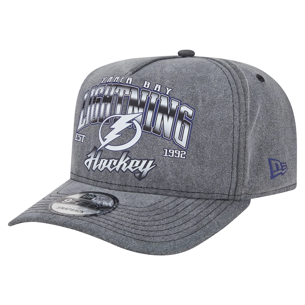 Men's New Era Charcoal Tampa Bay Lightning Throwback Washed A-Frame Pre-Curved 9FIFTY Snapback Hat
