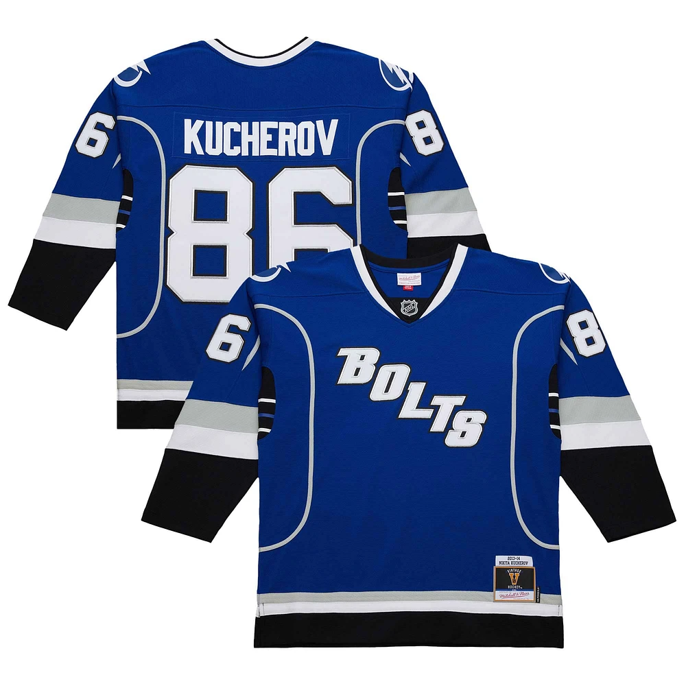 Maillot bleu de jeu puissance 2013-14 Nikita Kucherov pour homme du Lightning Tampa Bay