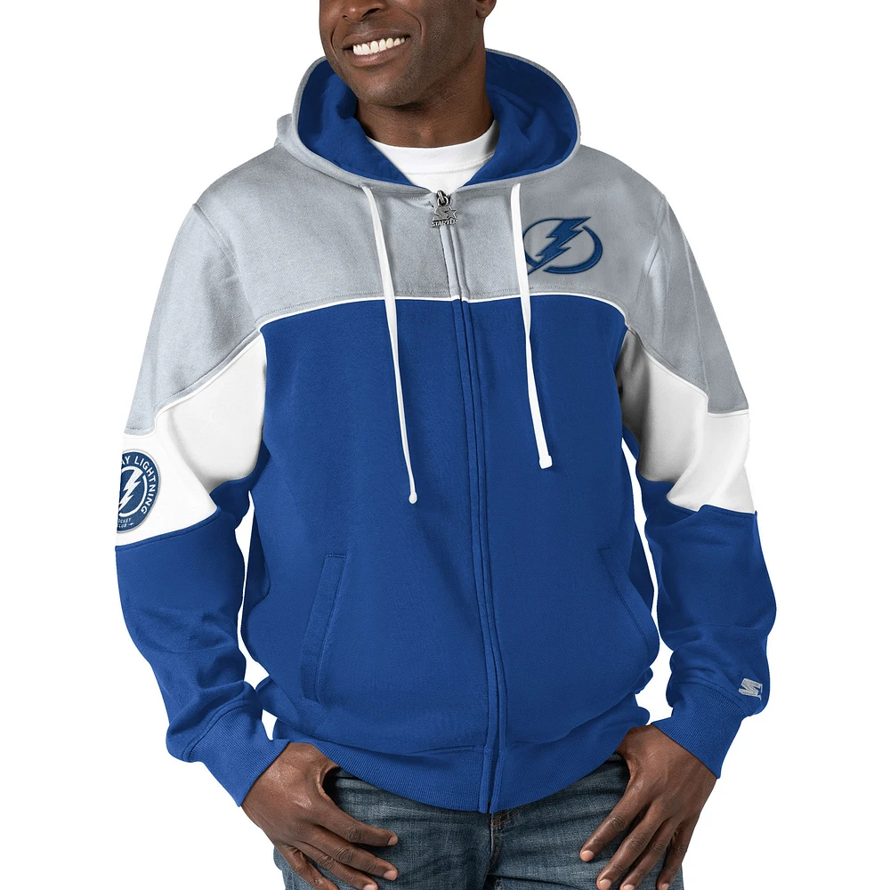 Sweat à capuche entièrement zippé Starter Blue/Gris Tampa Bay Lightning Power Forward pour hommes