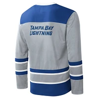 T-shirt à manches longues et col en V pour hommes, gris/bleu, Tampa Bay Lightning Cross Check Jersey