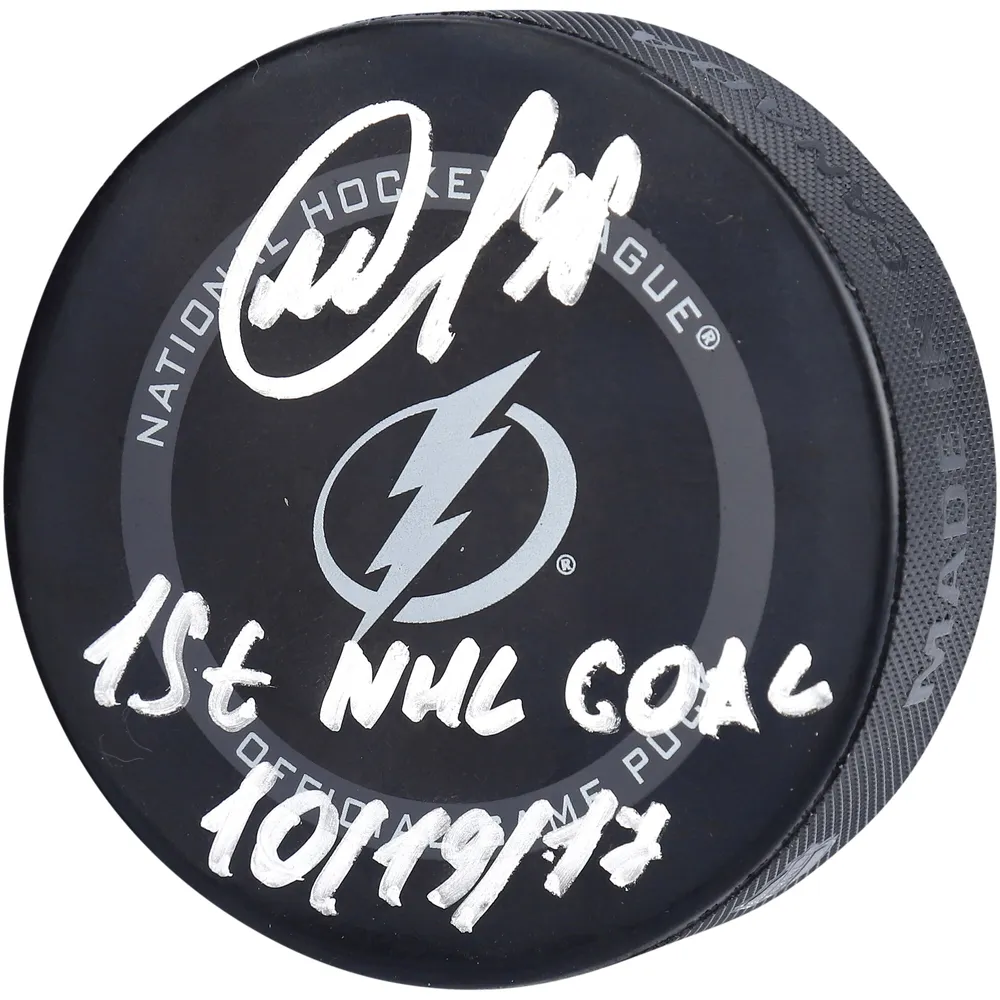 Lids Mikhail Sergachev Tampa Bay Lightning Fanatics Authentic Autographed  2021 Model Official Game Puck with '1ST NHL GOAL 10/19/17' Inscription