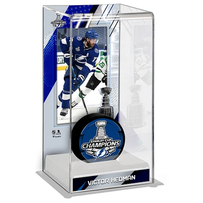 Étui de luxe pour rondelles de hockey Victor Hedman Tampa Bay Lightning avec logo des champions de la Coupe Stanley 2020