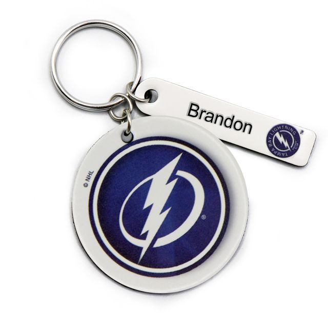 Porte-clés rond en cuir personnalisé avec logo Tampa Bay Lightning blanc