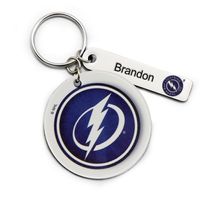 White Tampa Bay Lightning Logo Personalized Leather Round Keychain